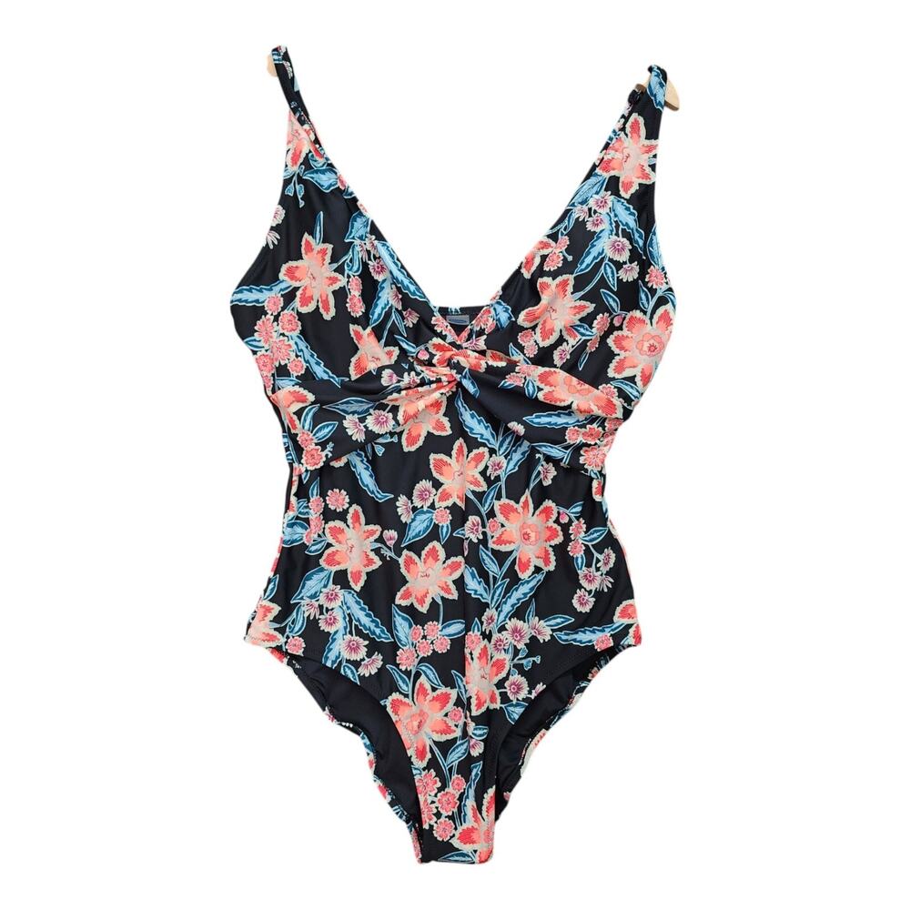 NWT Old Navy Swimsuit Womens XXL Black Neon Peach Floral One Piece Vacation Swim - Picture 9 of 14